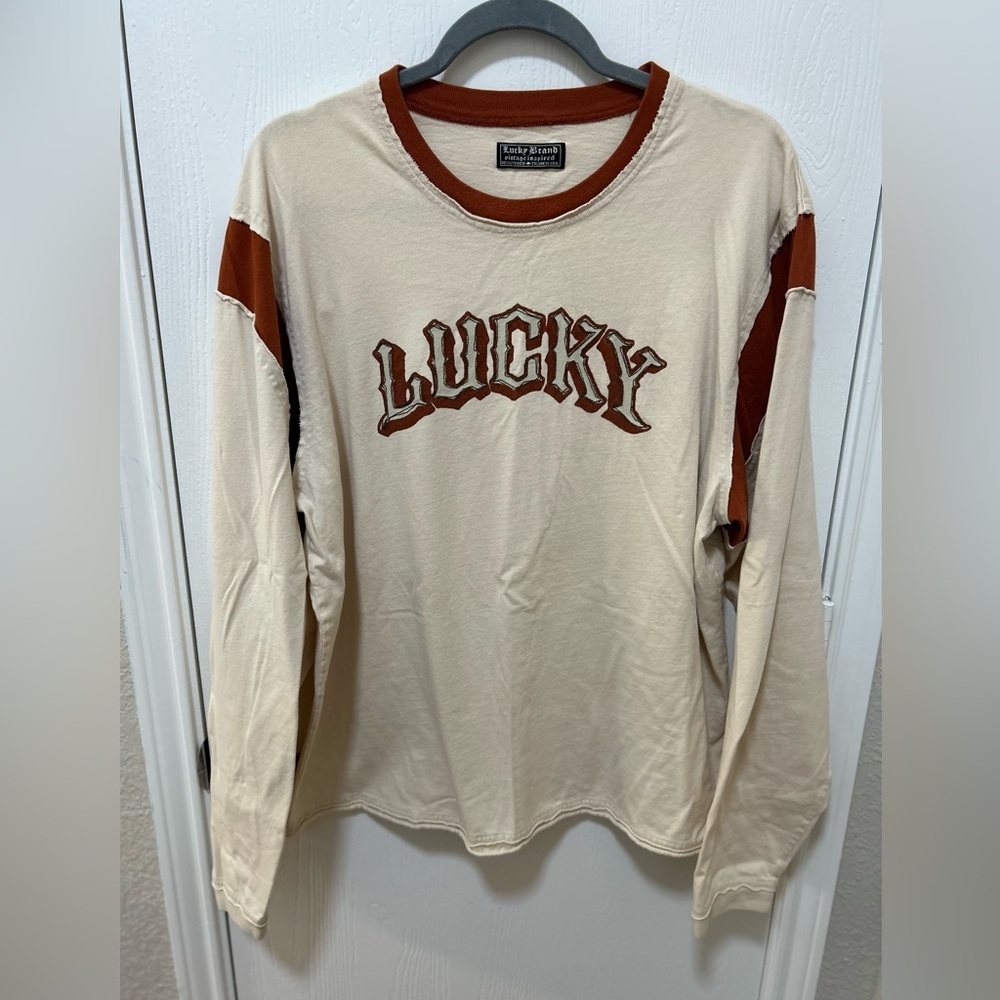 Lucky Brand Men’s Vintage Y2K long sleeve shirt cream & orange size XL